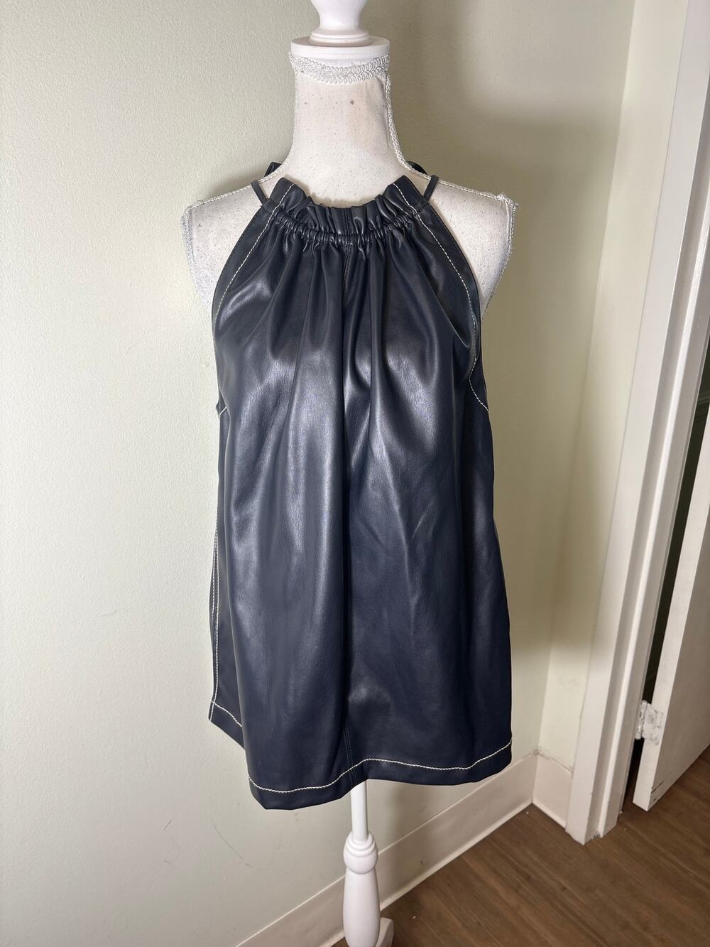 Phillip Lim Navy Faux Leather Top Sz S